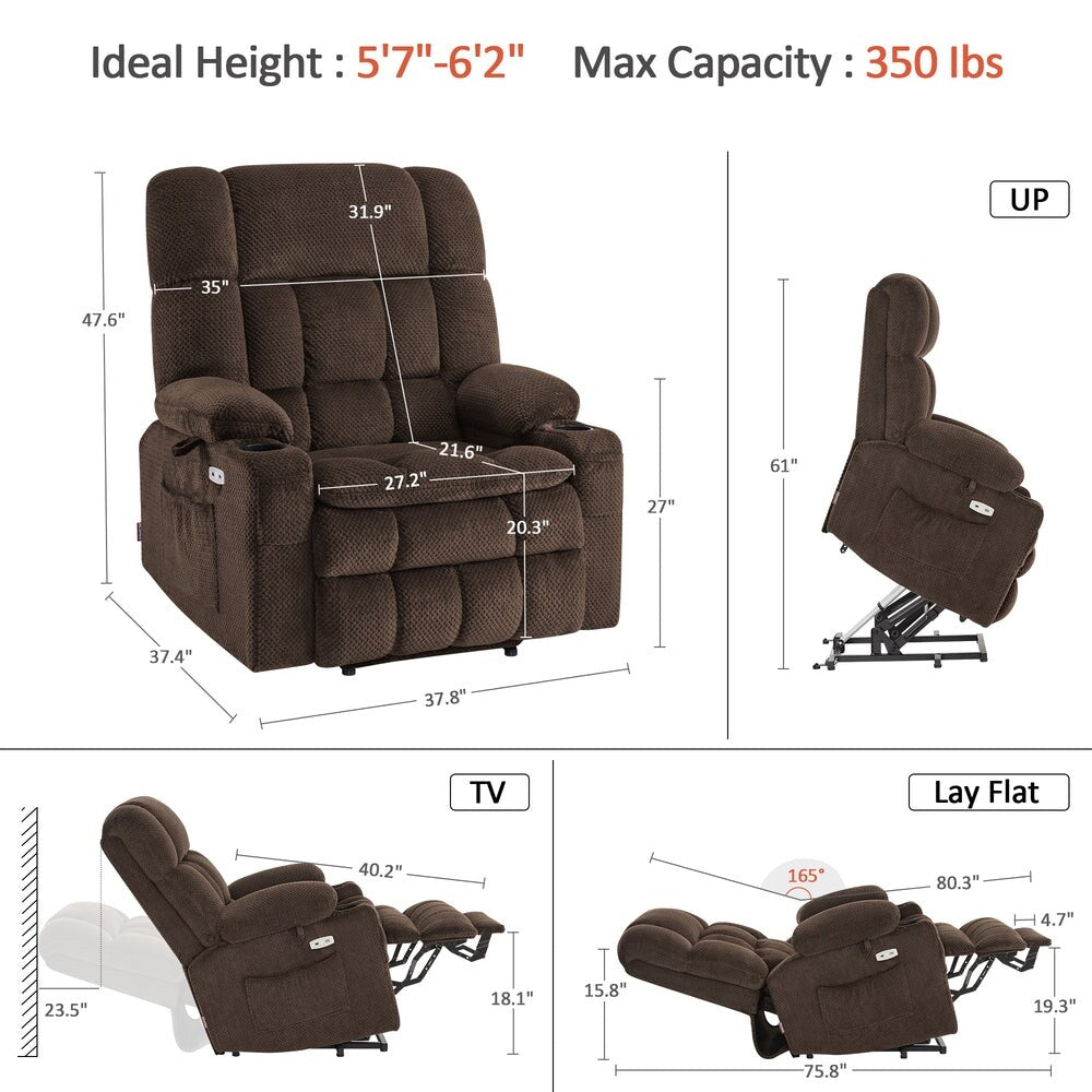 Fauteuil inclinable électrique à double moteur MCombo avec massage et chauffage, positions infinies, tissu R7894 (petit-large)