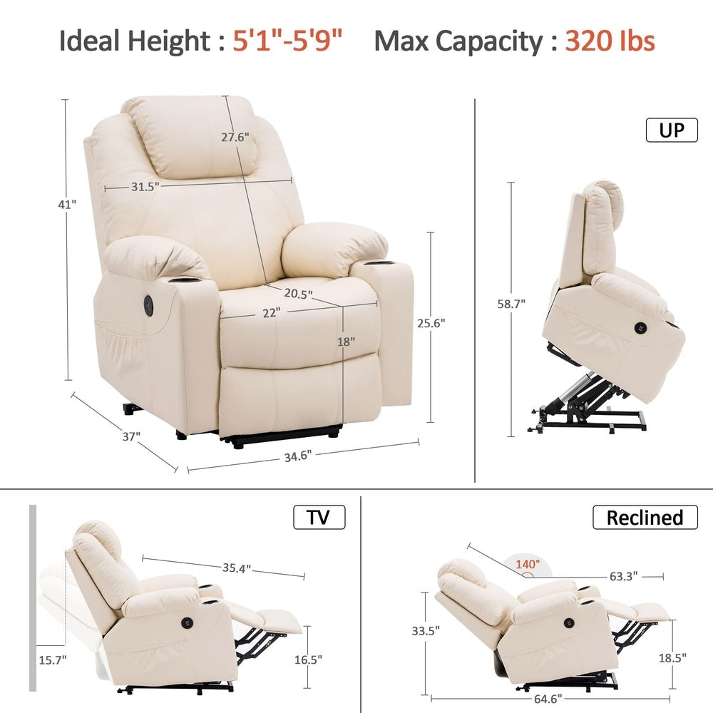 Fauteuil inclinable électrique MCombo avec massage et chauffage, 3 positions, ports USB, similicuir 7040