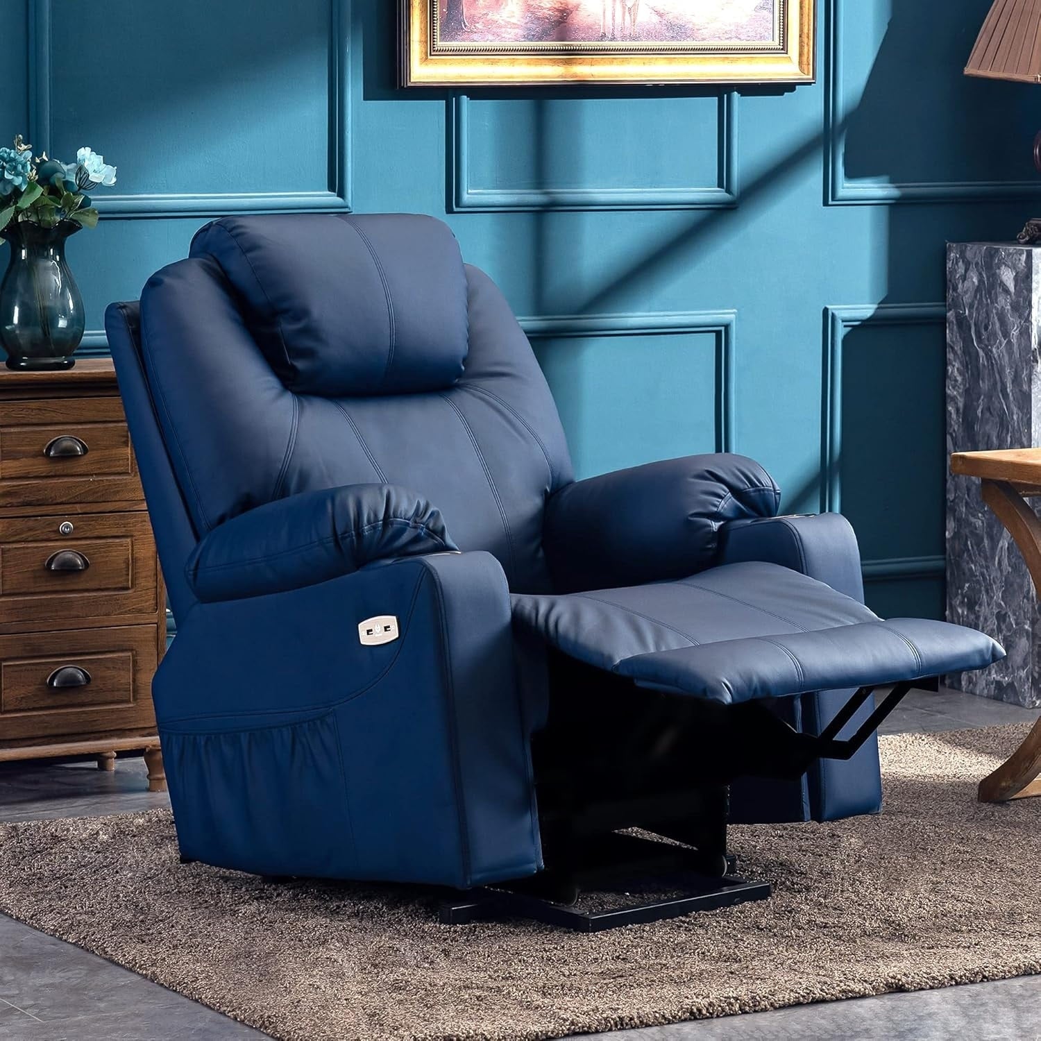 Fauteuil inclinable électrique MCombo avec massage et chauffage, 3 positions, ports USB, similicuir 7040