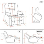 Fauteuil inclinable électrique MCombo avec repose-pieds allongé, porte-gobelets et similicuir 7507