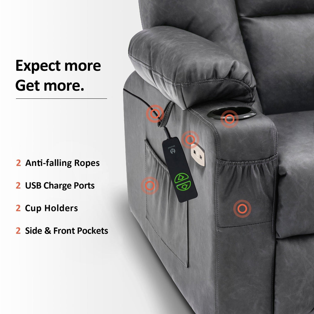 Fauteuil inclinable électrique MCombo avec repose-pieds allongé, porte-gobelets et similicuir 7507