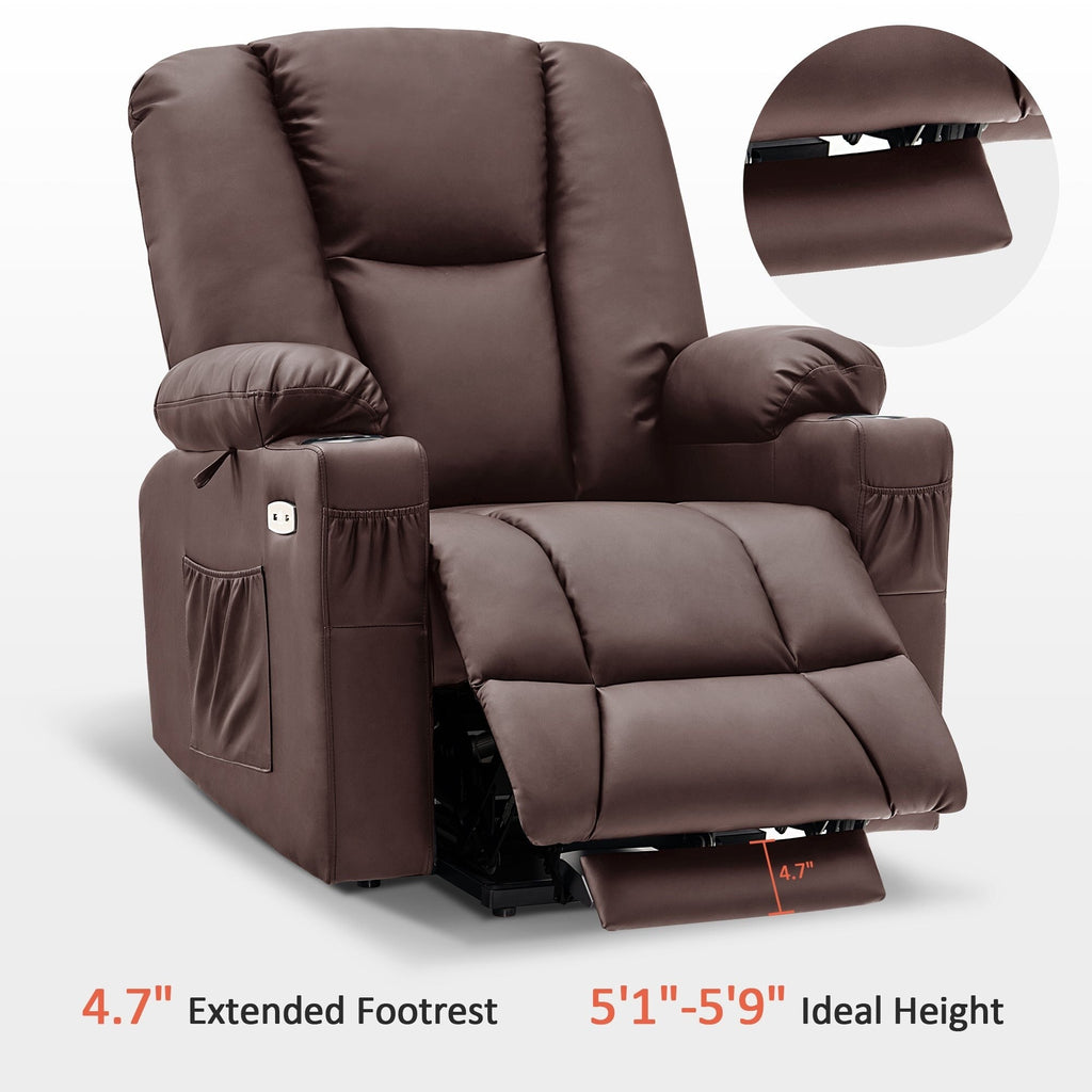 Fauteuil inclinable électrique MCombo avec repose-pieds allongé, porte-gobelets et similicuir 7507