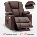 Fauteuil inclinable électrique MCombo avec repose-pieds allongé, porte-gobelets et similicuir 7507