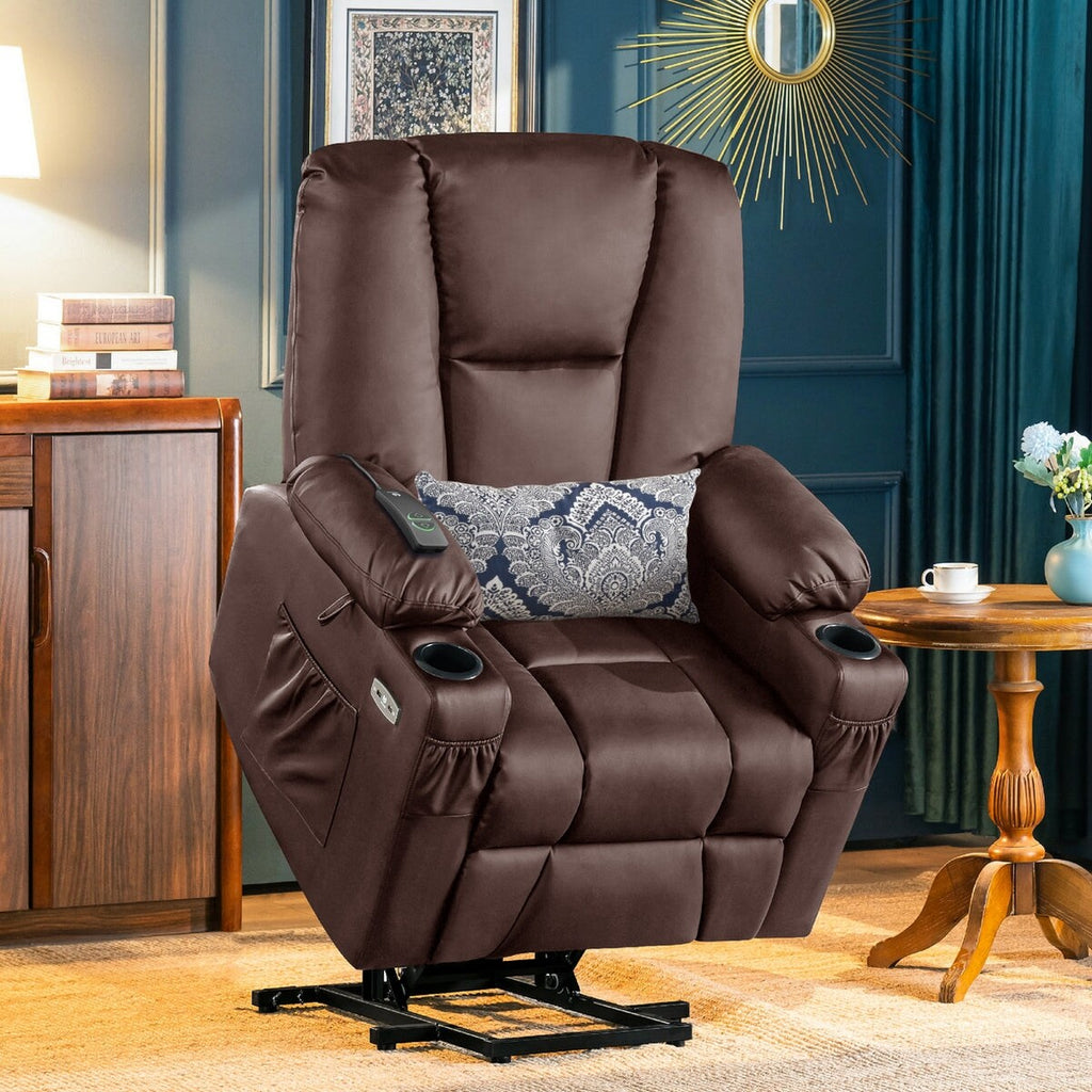 Fauteuil inclinable électrique MCombo avec repose-pieds allongé, porte-gobelets et similicuir 7507