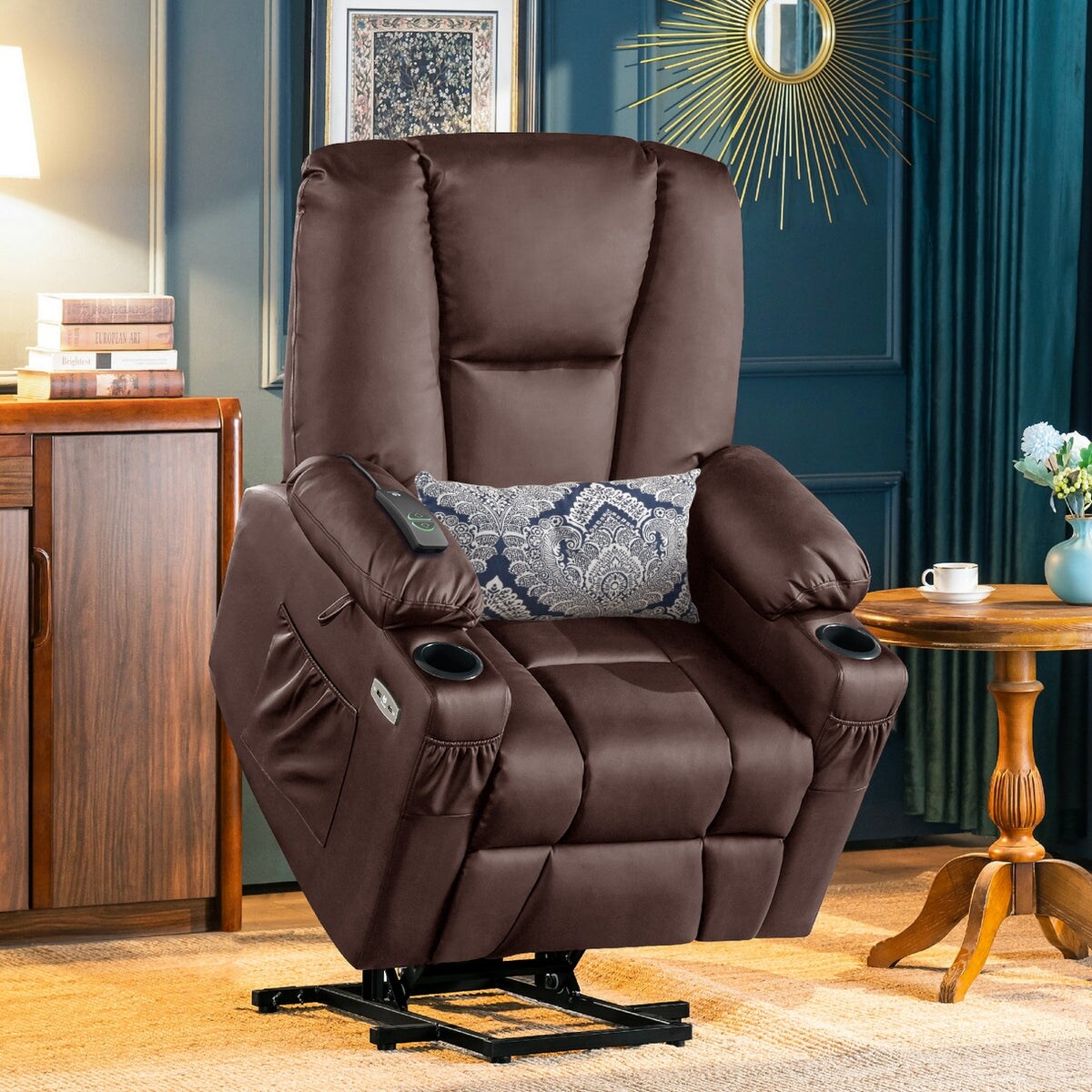 Fauteuil inclinable électrique MCombo avec repose-pieds allongé, porte-gobelets et similicuir 7507