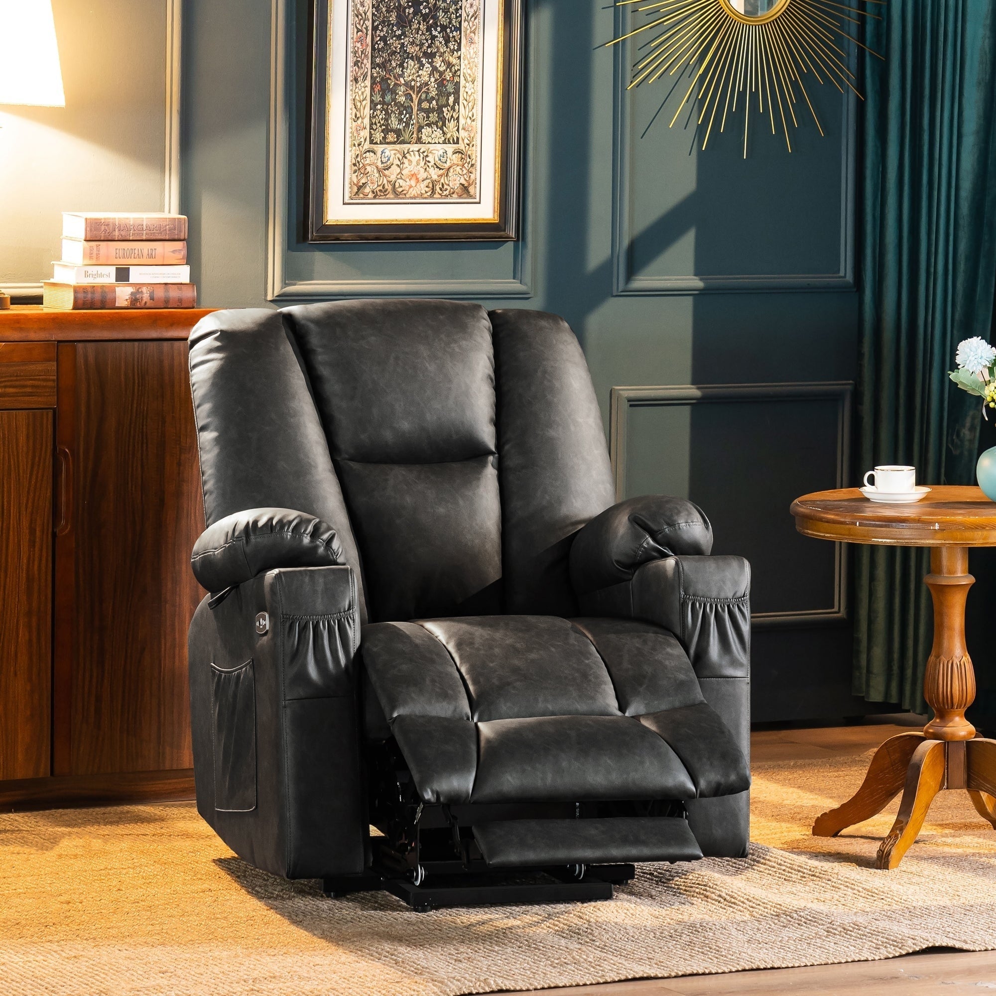 Fauteuil inclinable électrique MCombo avec repose-pieds allongé, porte-gobelets et similicuir 7507