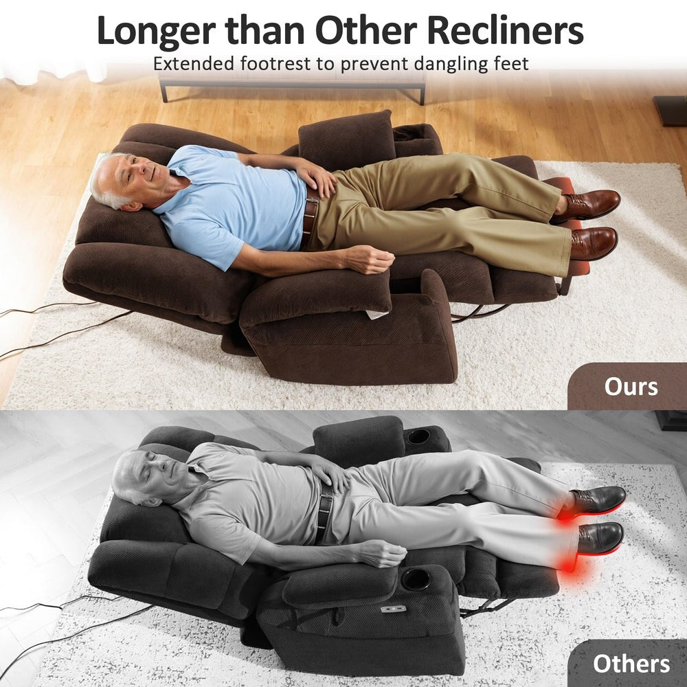 Fauteuil inclinable électrique à double moteur MCombo, grand format, avec massage et double chauffage, pour personnes âgées de grande taille, tissu 7634