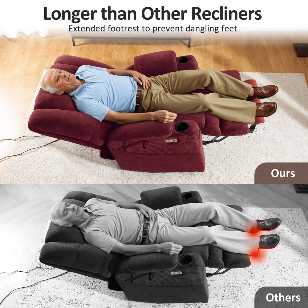 Fauteuil inclinable électrique à double moteur MCombo, grand format, avec massage et double chauffage, pour personnes âgées de grande taille, tissu 7634