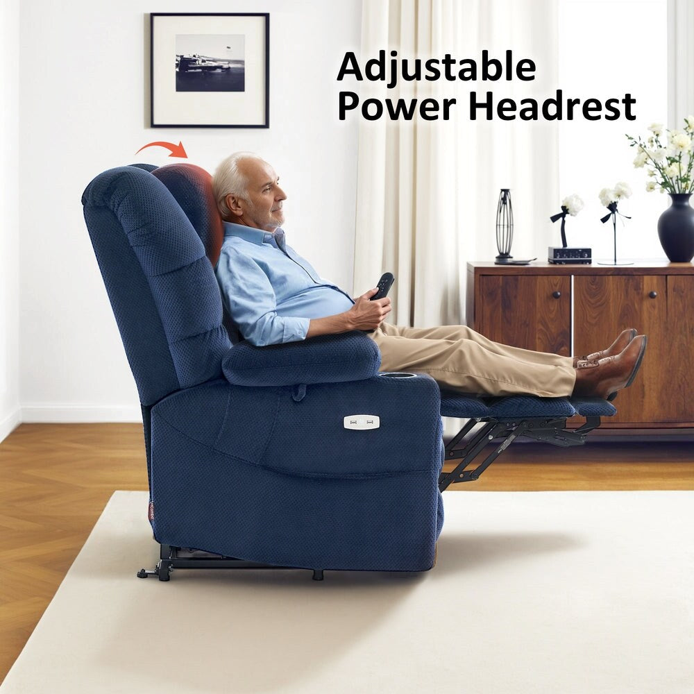 Fauteuil inclinable électrique à double moteur MCombo, grand format, avec massage et double chauffage, pour personnes âgées de grande taille, tissu 7634