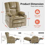 Fauteuil inclinable électrique à double moteur MCombo, grand format, avec massage et double chauffage, pour personnes âgées de grande taille, tissu 7634