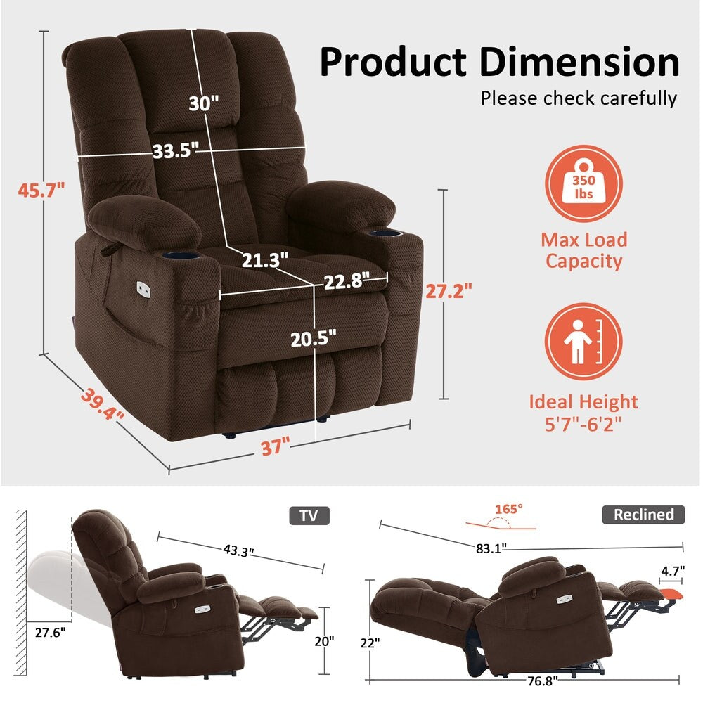 Fauteuil inclinable électrique à double moteur MCombo, grand format, avec massage et double chauffage, pour personnes âgées de grande taille, tissu 7634