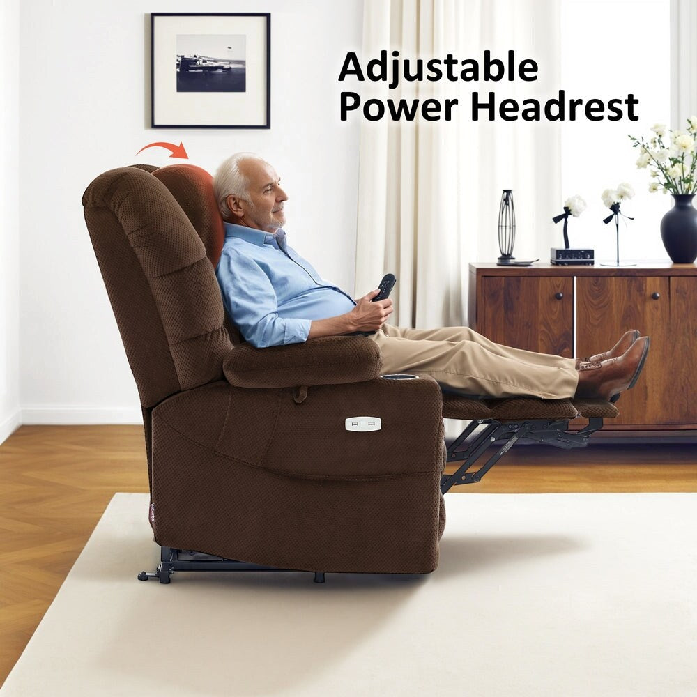 Fauteuil inclinable électrique à double moteur MCombo, grand format, avec massage et double chauffage, pour personnes âgées de grande taille, tissu 7634