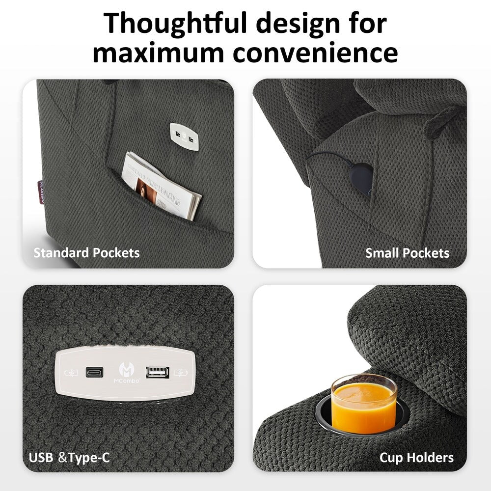 Fauteuil inclinable électrique à double moteur MCombo, grand format, avec massage et double chauffage, pour personnes âgées de grande taille, tissu 7634
