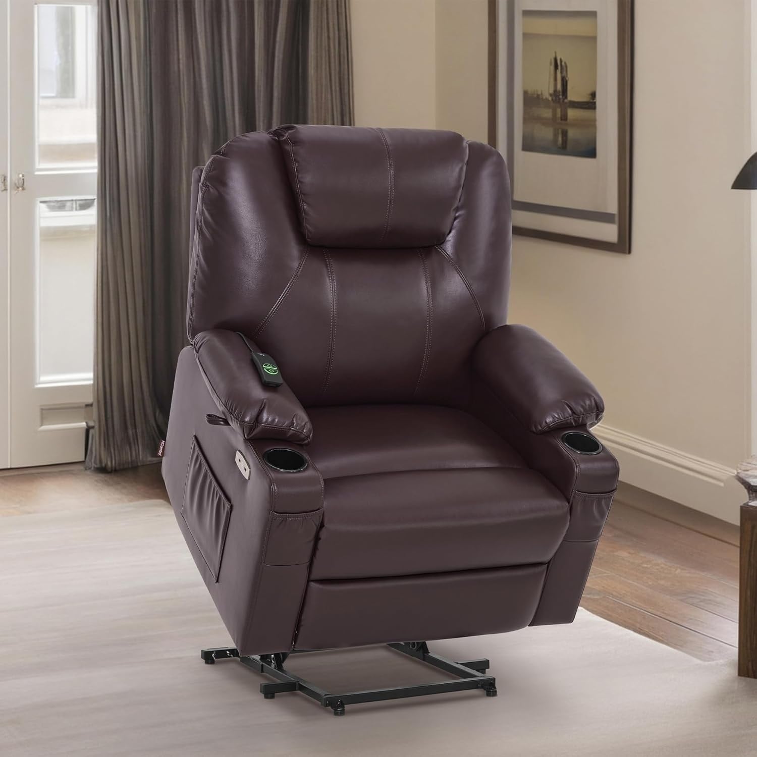 Fauteuil inclinable électrique MCombo de largeur moyenne avec massage et chauffage pour personnes âgées, similicuir R7045