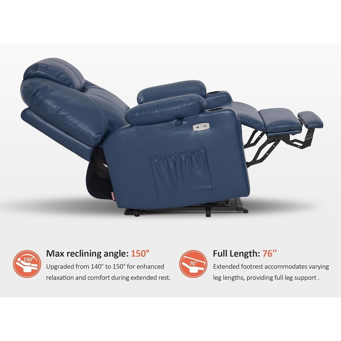 Fauteuil inclinable électrique MCombo de largeur moyenne avec massage et chauffage pour personnes âgées, similicuir R7045