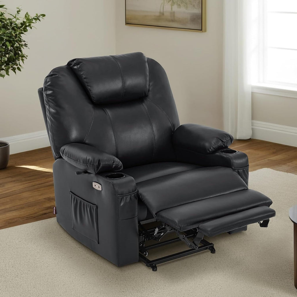 Fauteuil inclinable électrique MCombo de largeur moyenne avec massage et chauffage pour personnes âgées, similicuir R7045