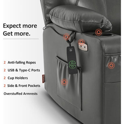 Fauteuil inclinable électrique MCombo de largeur moyenne avec massage et chauffage pour personnes âgées, similicuir R7045