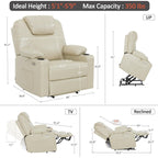 Fauteuil inclinable électrique MCombo de largeur moyenne avec massage et chauffage pour personnes âgées, similicuir R7045