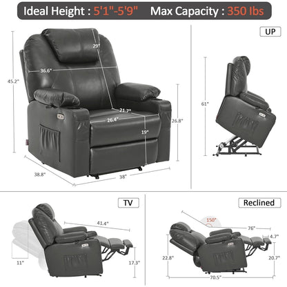 Fauteuil inclinable électrique MCombo de largeur moyenne avec massage et chauffage pour personnes âgées, similicuir R7045