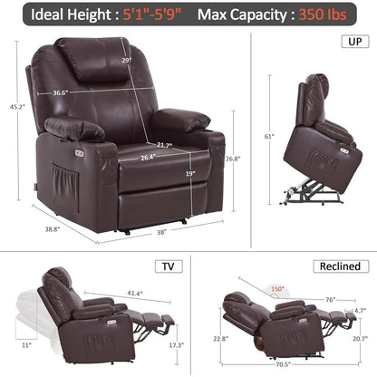 Fauteuil inclinable électrique MCombo de largeur moyenne avec massage et chauffage pour personnes âgées, similicuir R7045