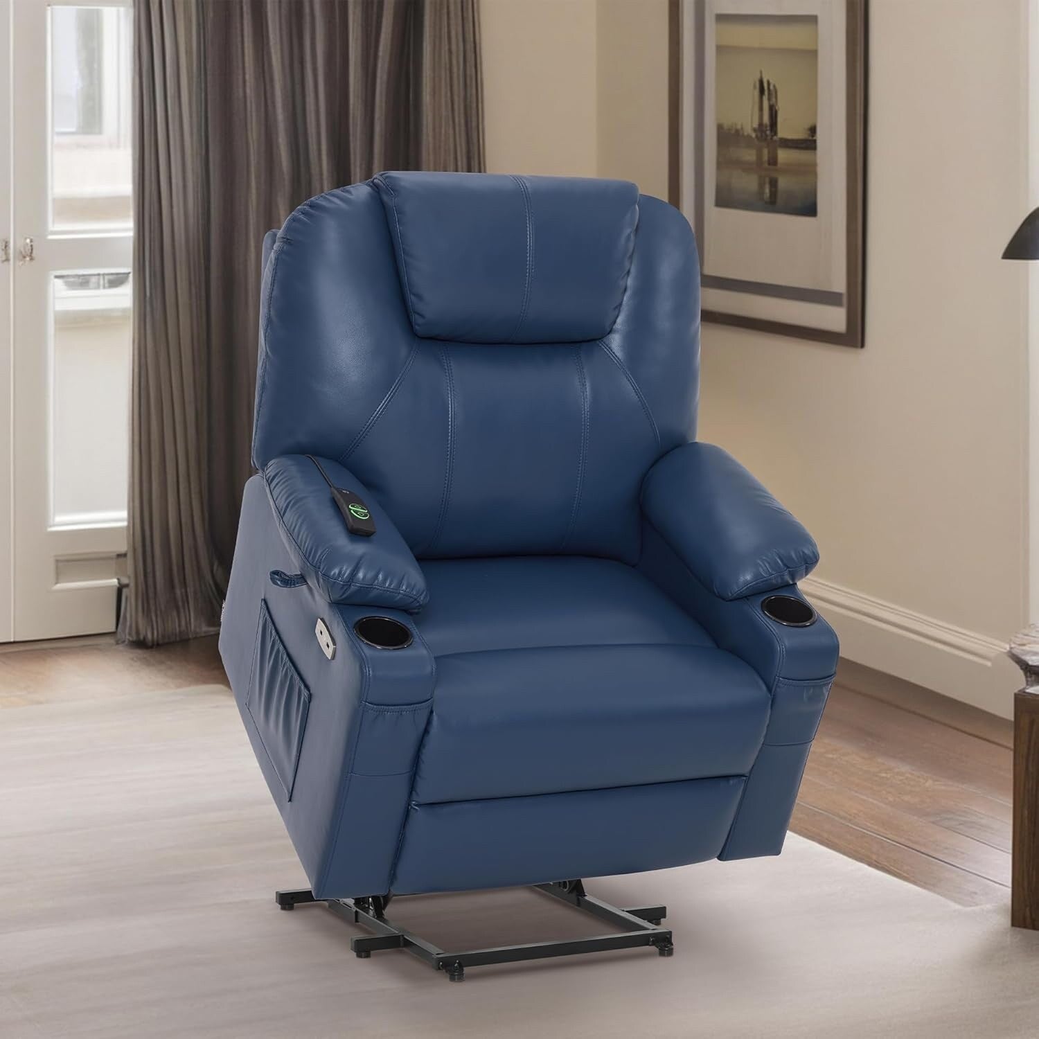 Fauteuil inclinable électrique MCombo de largeur moyenne avec massage et chauffage pour personnes âgées, similicuir R7045