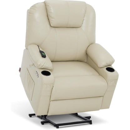 Fauteuil inclinable électrique MCombo de largeur moyenne avec massage et chauffage pour personnes âgées, similicuir R7045