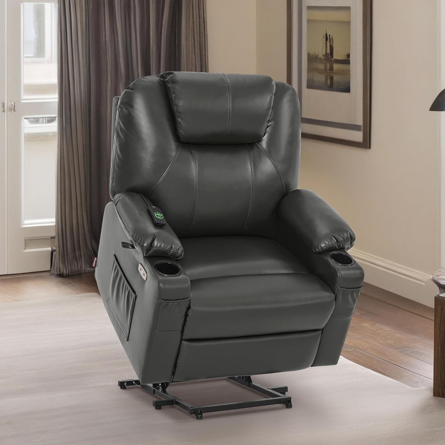 Fauteuil inclinable électrique MCombo de largeur moyenne avec massage et chauffage pour personnes âgées, similicuir R7045