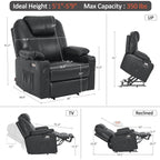 Fauteuil inclinable électrique MCombo de largeur moyenne avec massage et chauffage pour personnes âgées, similicuir R7045