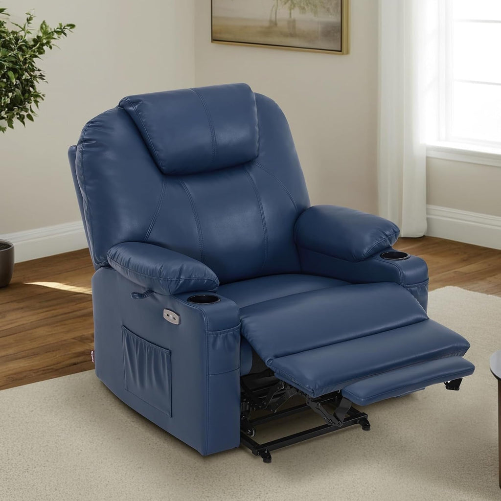 Fauteuil inclinable électrique MCombo de largeur moyenne avec massage et chauffage pour personnes âgées, similicuir R7045