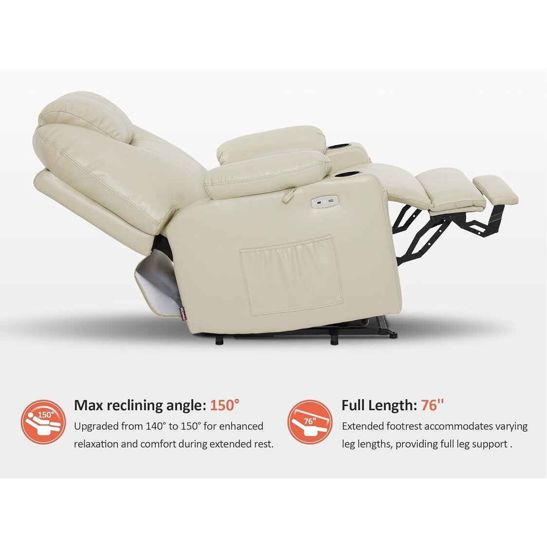 Fauteuil inclinable électrique MCombo de largeur moyenne avec massage et chauffage pour personnes âgées, similicuir R7045