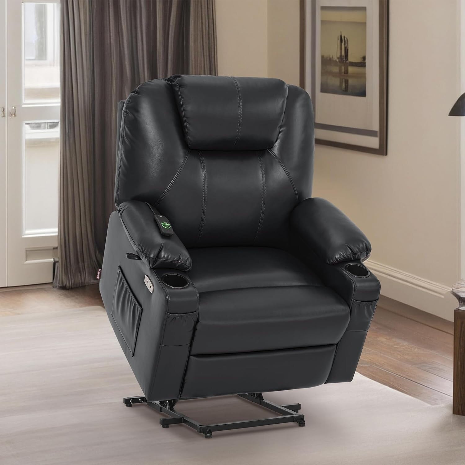 Fauteuil inclinable électrique MCombo de largeur moyenne avec massage et chauffage pour personnes âgées, similicuir R7045