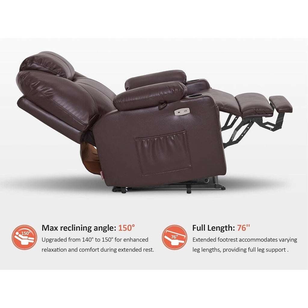 Fauteuil inclinable électrique MCombo de largeur moyenne avec massage et chauffage pour personnes âgées, similicuir R7045