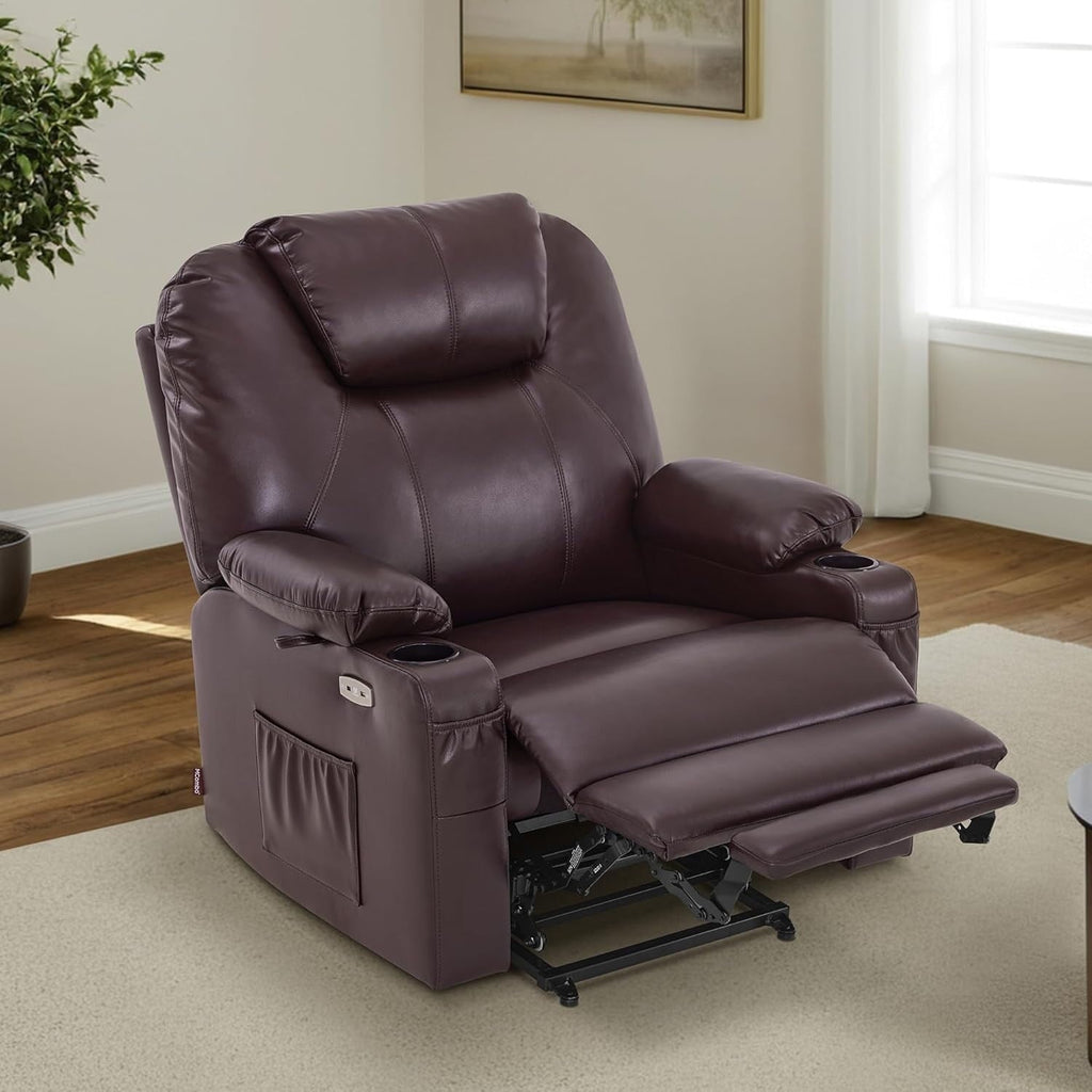 Fauteuil inclinable électrique MCombo de largeur moyenne avec massage et chauffage pour personnes âgées, similicuir R7045