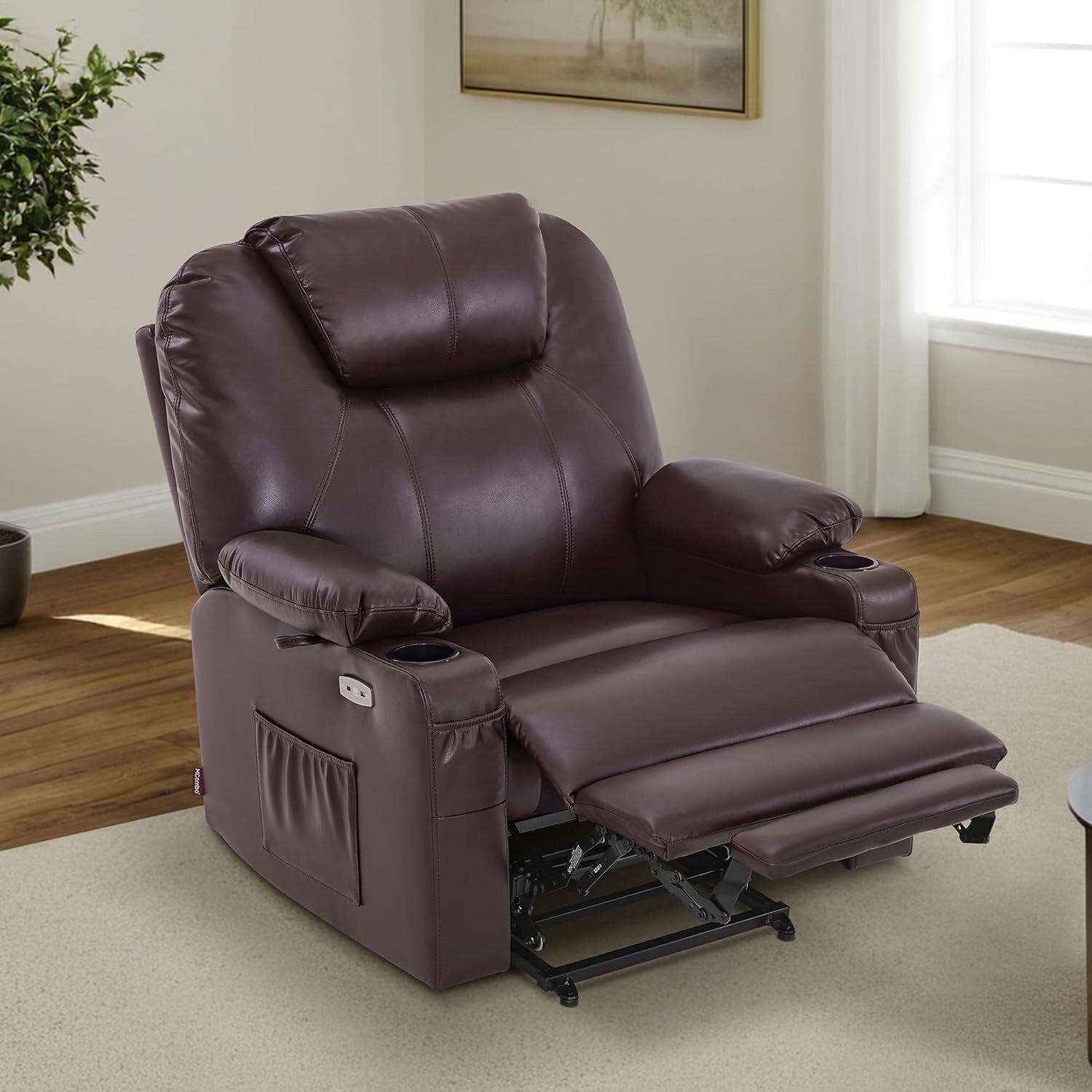 Fauteuil inclinable électrique MCombo de largeur moyenne avec massage et chauffage pour personnes âgées, similicuir R7045