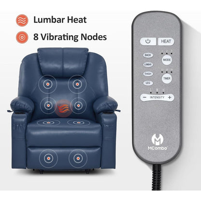 Fauteuil inclinable électrique MCombo de largeur moyenne avec massage et chauffage pour personnes âgées, similicuir R7045