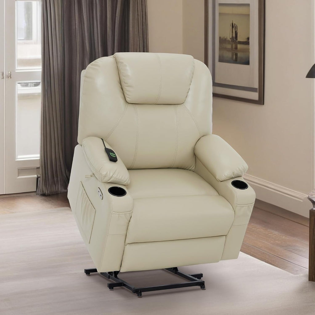 Fauteuil inclinable électrique MCombo de largeur moyenne avec massage et chauffage pour personnes âgées, similicuir R7045