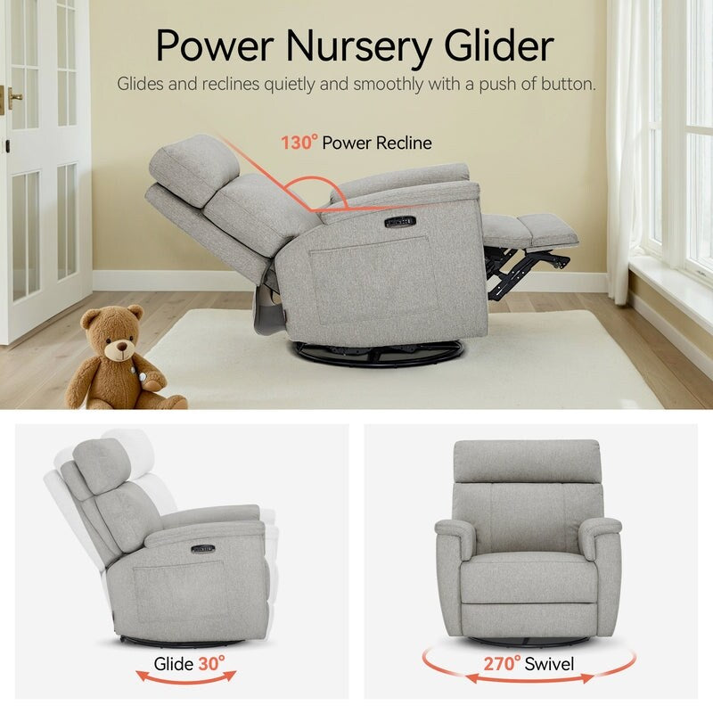 Fauteuil inclinable pivotant et électrique MCombo pour chambre d'enfant, tissu PR601