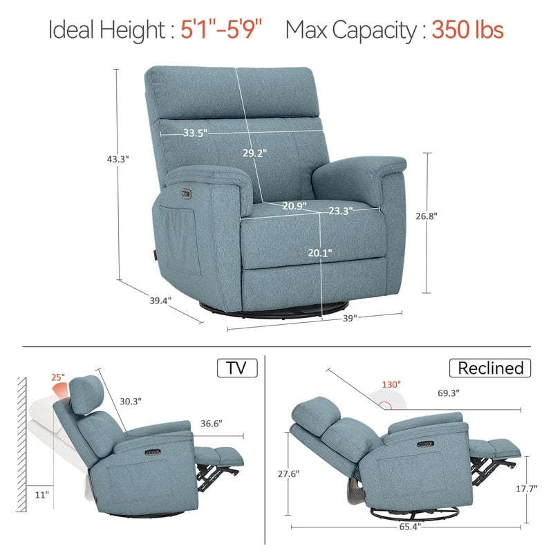 Fauteuil inclinable pivotant et électrique MCombo pour chambre d'enfant, tissu PR601