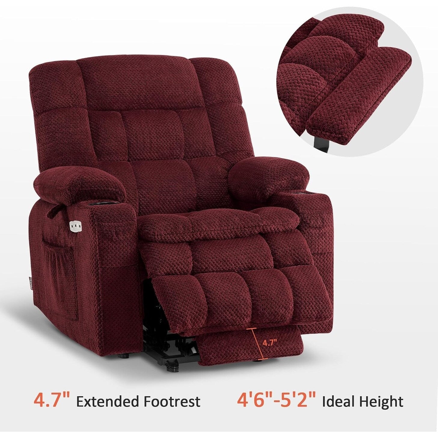 Fauteuil inclinable électrique à double moteur MCombo avec massage et chauffage, positions infinies, tissu R7894 (petit-large)