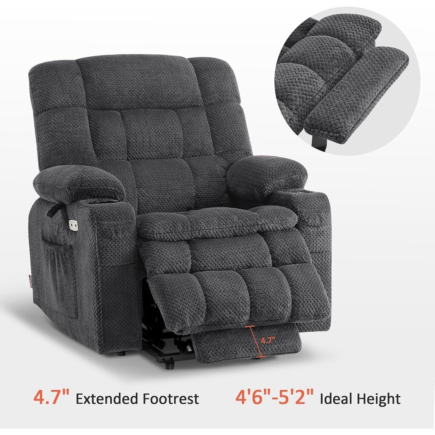Fauteuil inclinable électrique à double moteur MCombo avec massage et chauffage, positions infinies, tissu R7894 (petit-large)