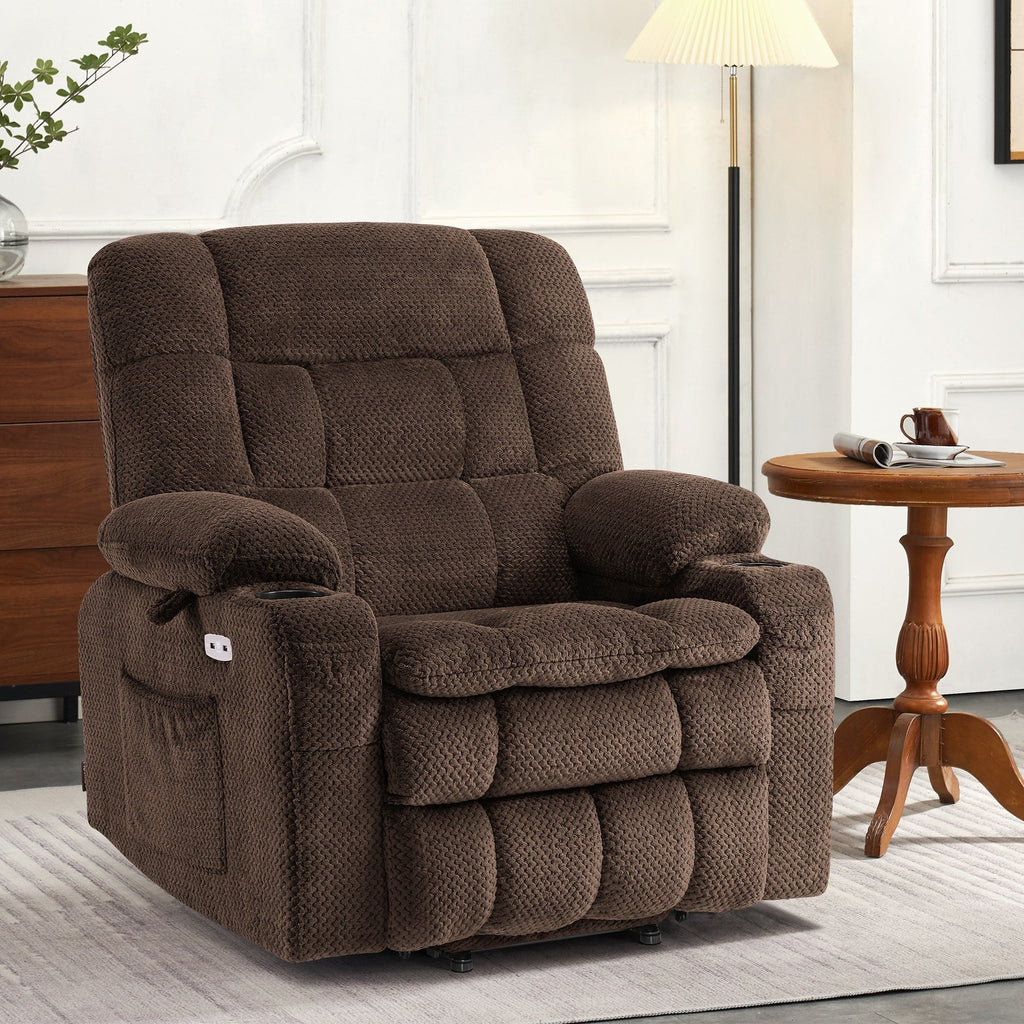 Fauteuil inclinable électrique à double moteur MCombo avec massage et chauffage, positions infinies, tissu R7894 (petit-large)