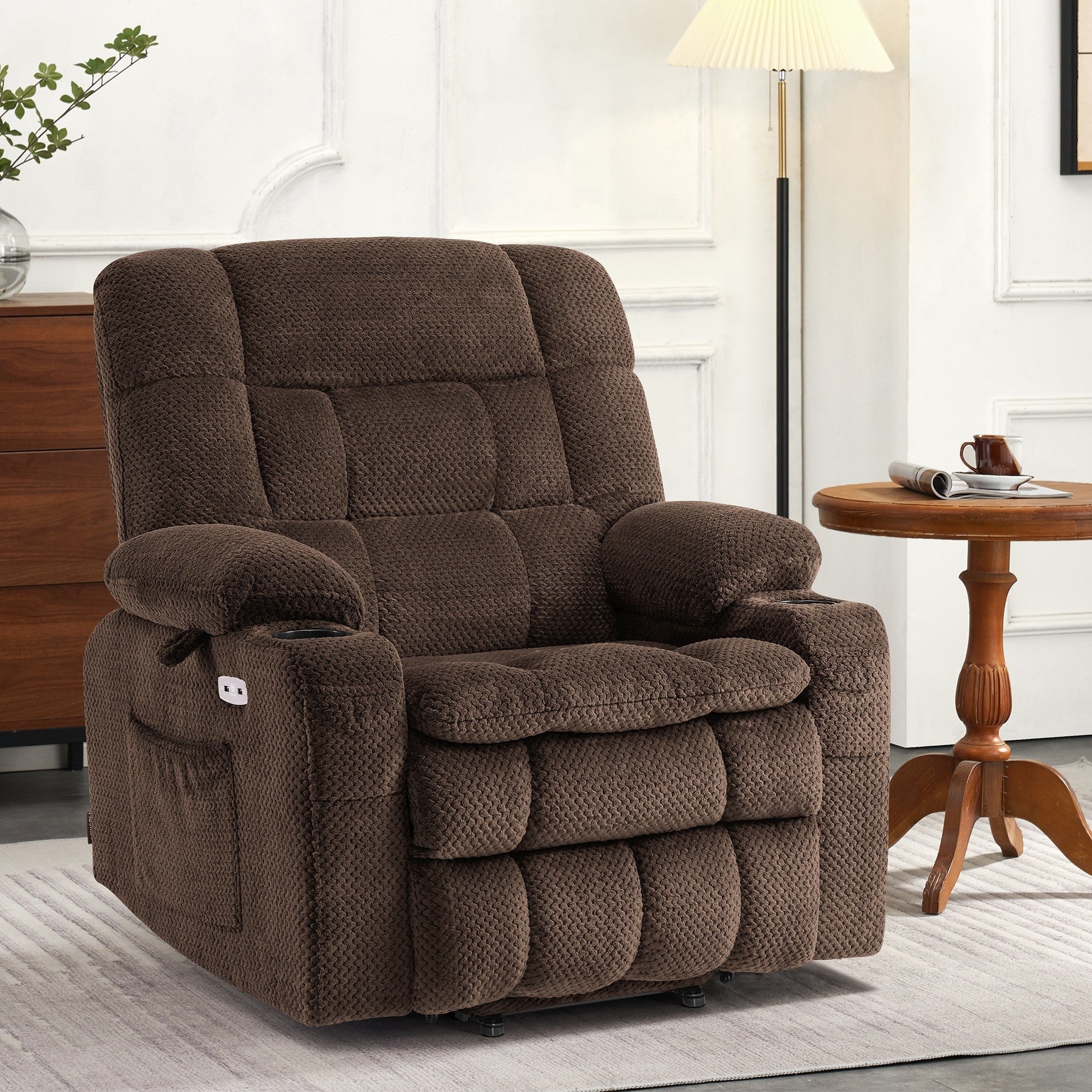 Fauteuil inclinable électrique à double moteur MCombo avec massage et chauffage, positions infinies, tissu R7894 (petit-large)