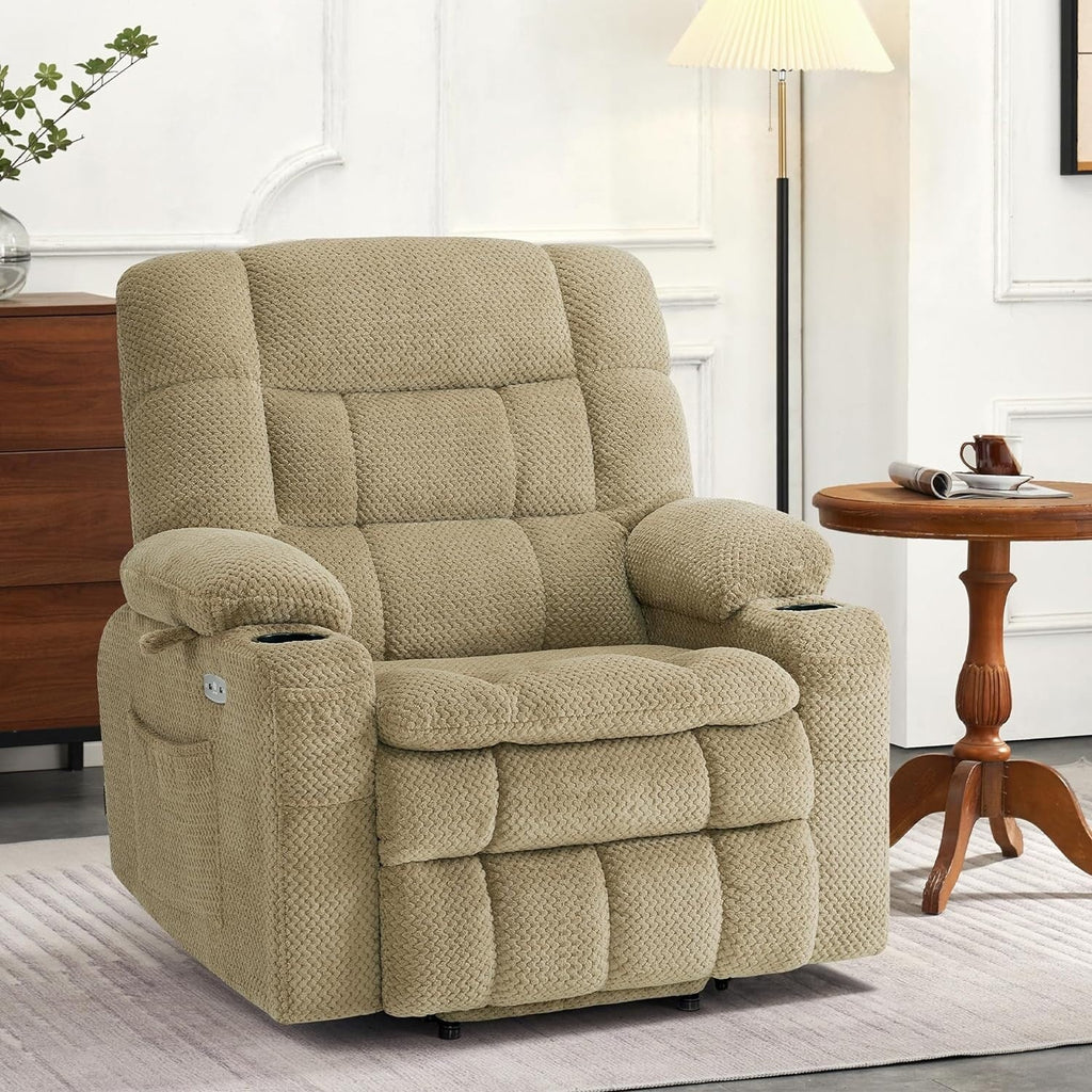 Fauteuil inclinable électrique à double moteur MCombo avec massage et chauffage, positions infinies, tissu R7894 (petit-large)