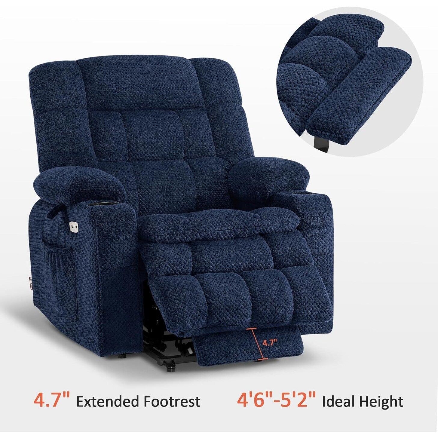 Fauteuil inclinable électrique à double moteur MCombo avec massage et chauffage, positions infinies, tissu R7894 (petit-large)