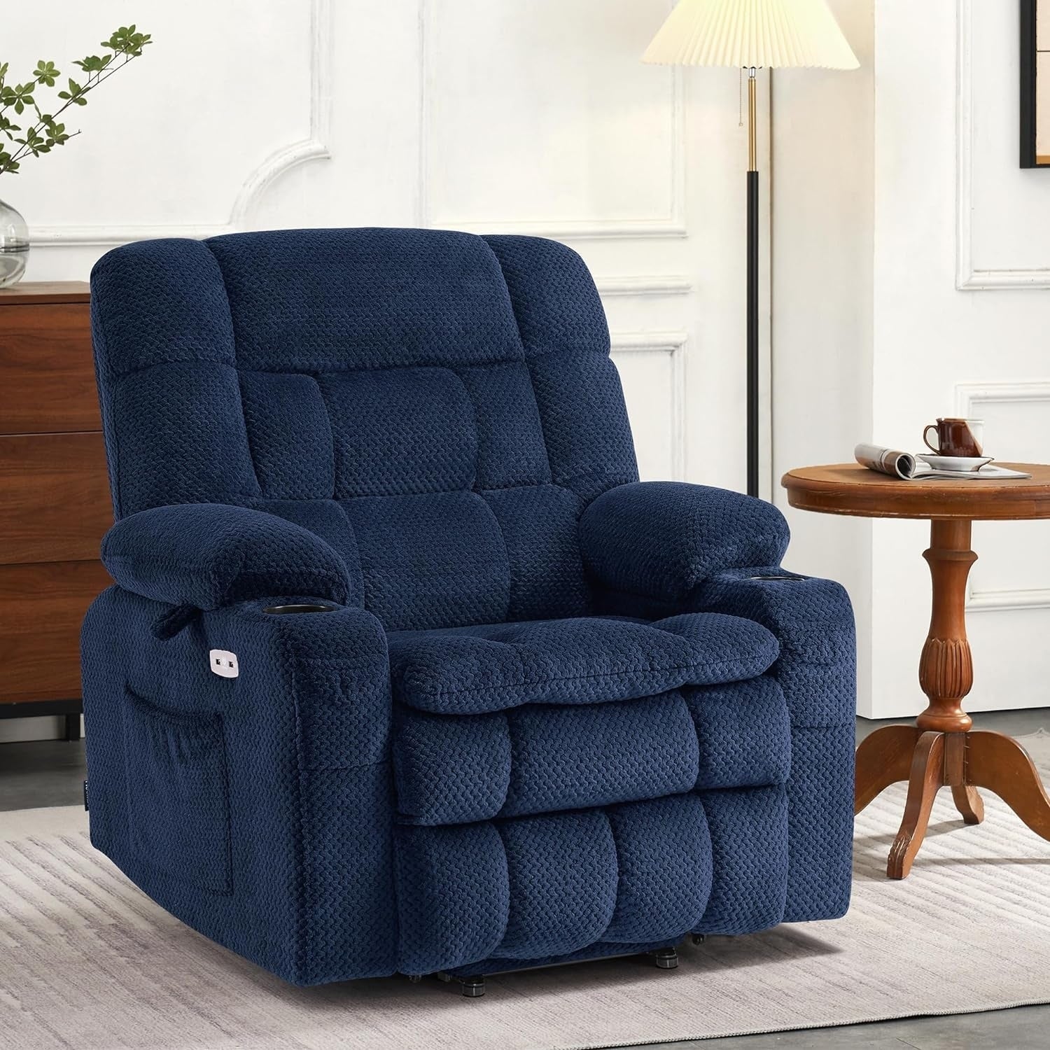 Fauteuil inclinable électrique à double moteur MCombo avec massage et chauffage, positions infinies, tissu R7894 (petit-large)