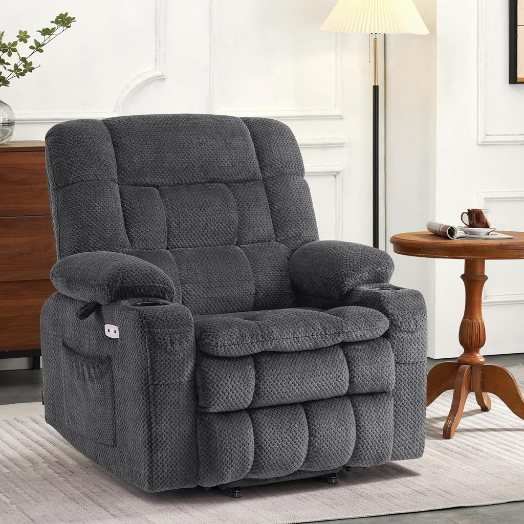 Fauteuil inclinable électrique à double moteur MCombo avec massage et chauffage, positions infinies, tissu R7894 (petit-large)