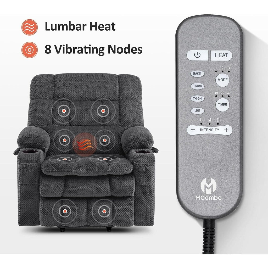 Fauteuil inclinable électrique à double moteur MCombo avec massage et chauffage, positions infinies, tissu R7894 (petit-large)