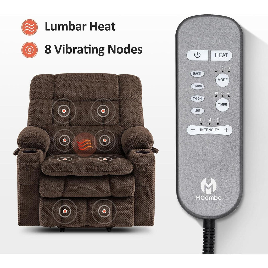 Fauteuil inclinable électrique à double moteur MCombo avec massage et chauffage, positions infinies, tissu R7894 (petit-large)
