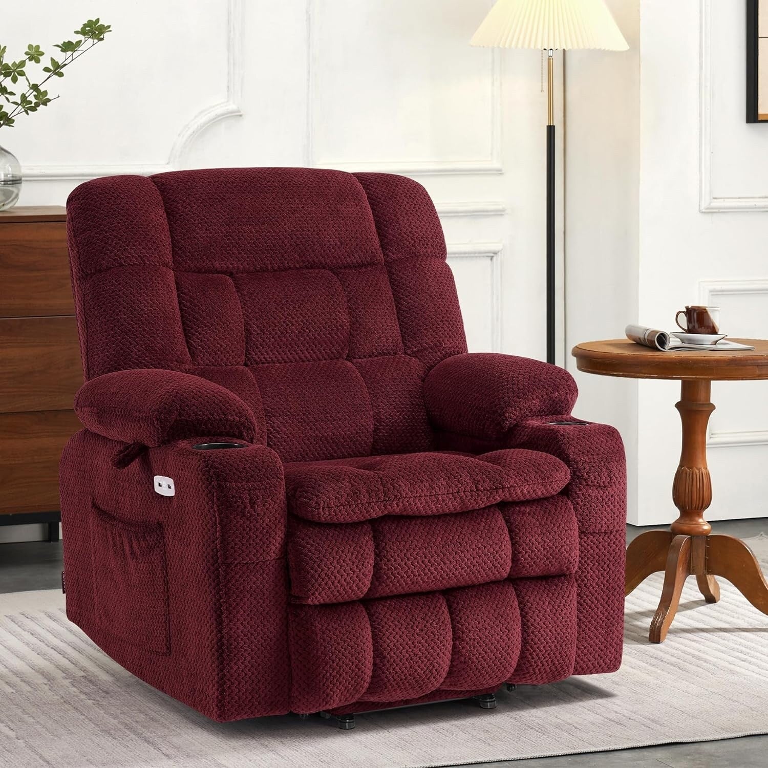Fauteuil inclinable électrique à double moteur MCombo avec massage et chauffage, positions infinies, tissu R7894 (petit-large)