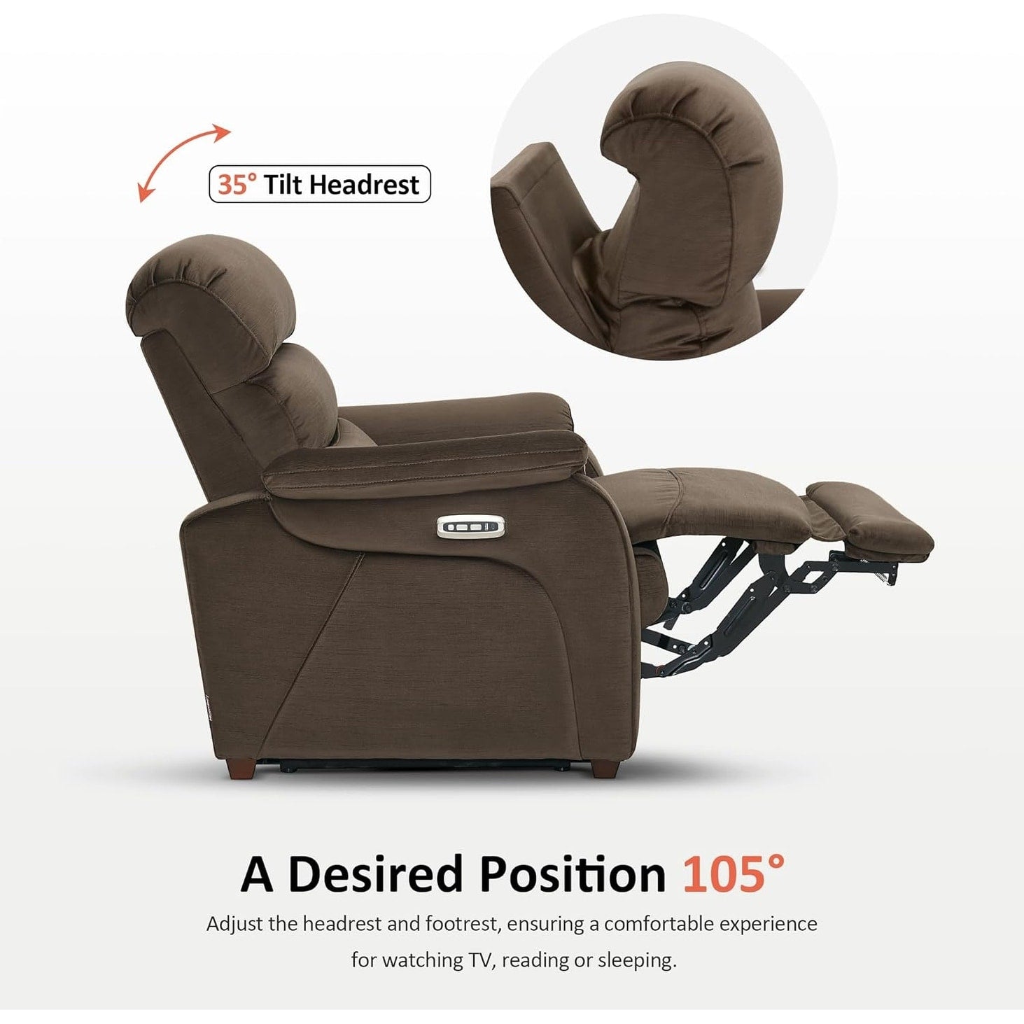 Fauteuil inclinable électrique MCombo Zero Wall-Hugger avec appui-tête réglable, idéal pour les petits espaces et les camping-cars, tissu ST257